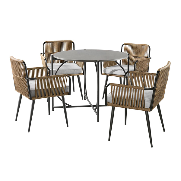 Alaterre Furniture Alburgh All-Weather Outdoor Bistro Set with Four Rope Chairs and 30" H Bistro Table AWWK0115KK